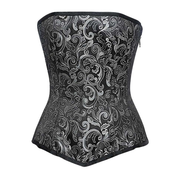 CQ 1540 CorsetsQueen Silver Brocade Authentic Steel Boned Longline Overbust Corset Straight Cut Front Closed Side Zipper 1 1024x1024.jpg